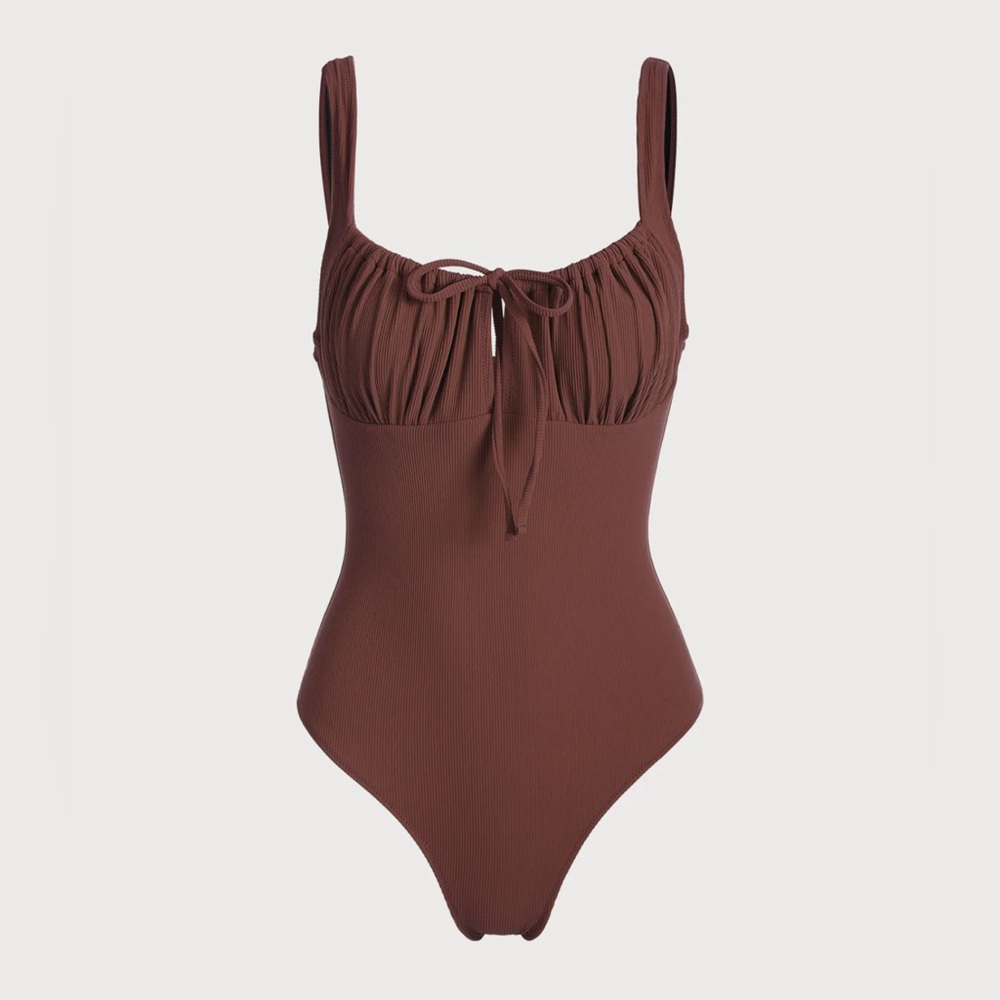 Berlook Coffee Cutout Tie One Piece Swimsuit